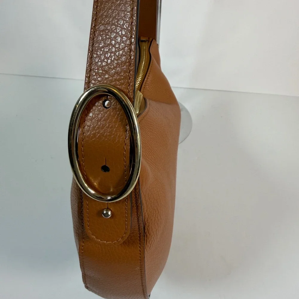 M.Gemi Italian Pebbled Leather Hobo Shoulder Bag Cognac Brown Minimalist Luxury - Picture 5 of 11